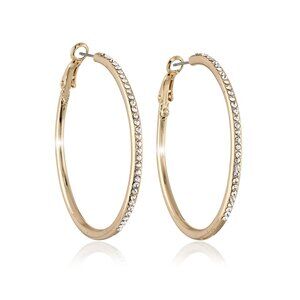 NWT AB Crystal Hoop Earrings Made with Swarovski Crystals Gold Tone